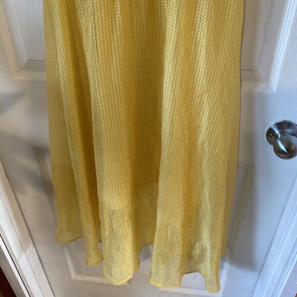 American Rag Dress Women’s Size Large Yellow Checked Sheer Pocket Button Summer - Picture 9 of 11